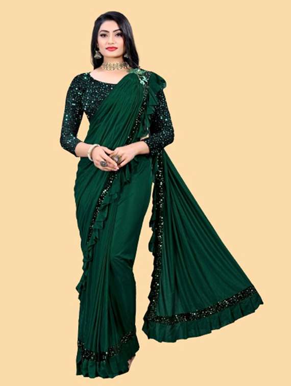 women solid with bordered ready to wear saree with blouse