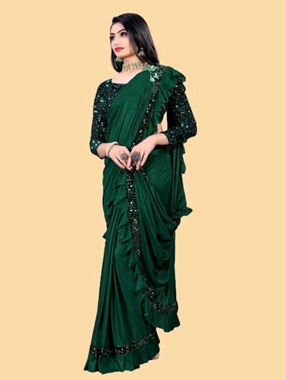 women solid with bordered ready to wear saree with blouse - 22041950 -  Standard Image - 1