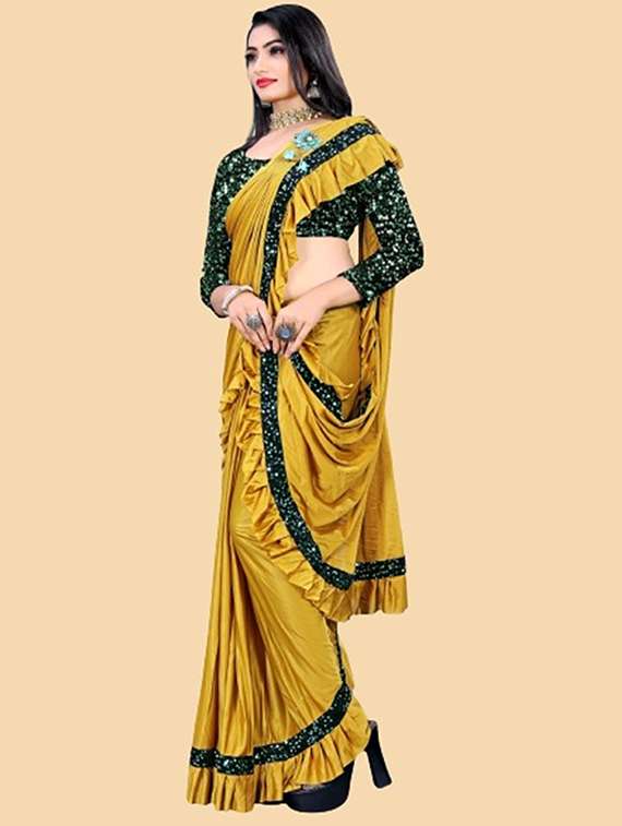 women solid with bordered ready to wear saree with blouse - 22041952 -  Standard Image - 1