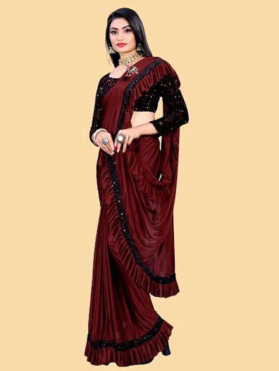 women solid with bordered ready to wear saree with blouse - 22041955 -  Standard Image - 1