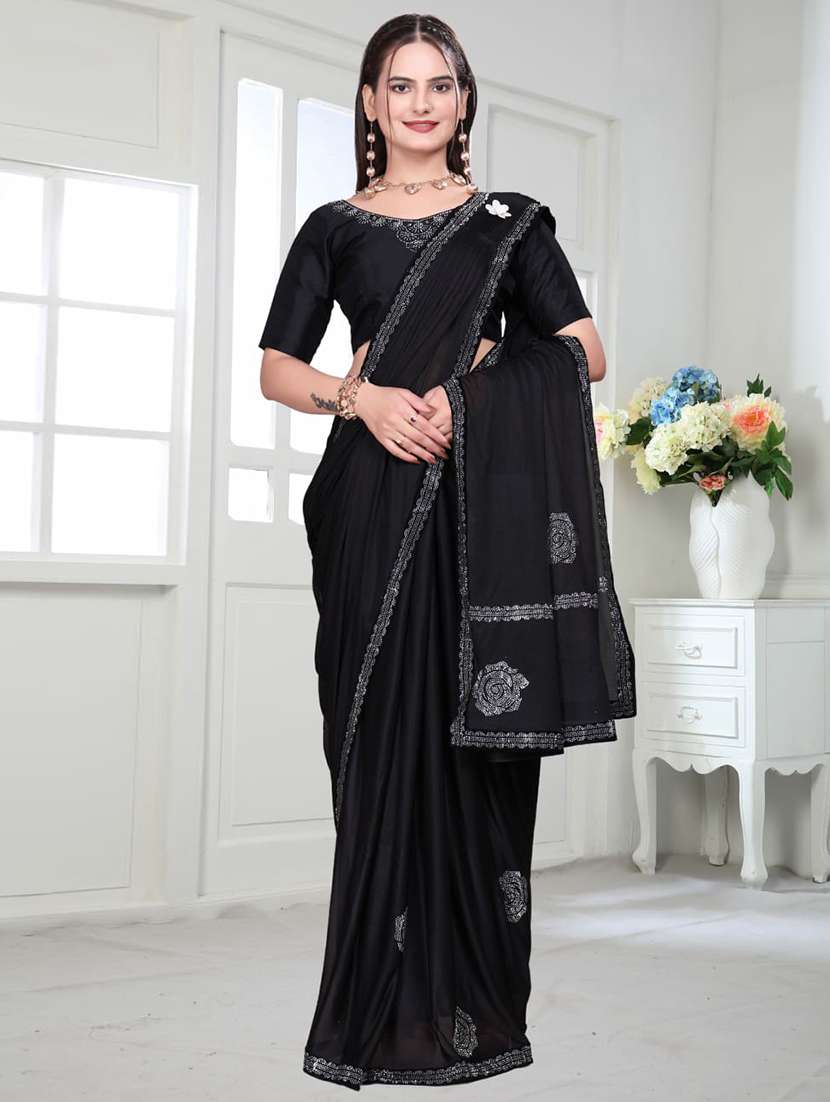 women black embellished saree with blouse - 22041956 - Standard Image - 1