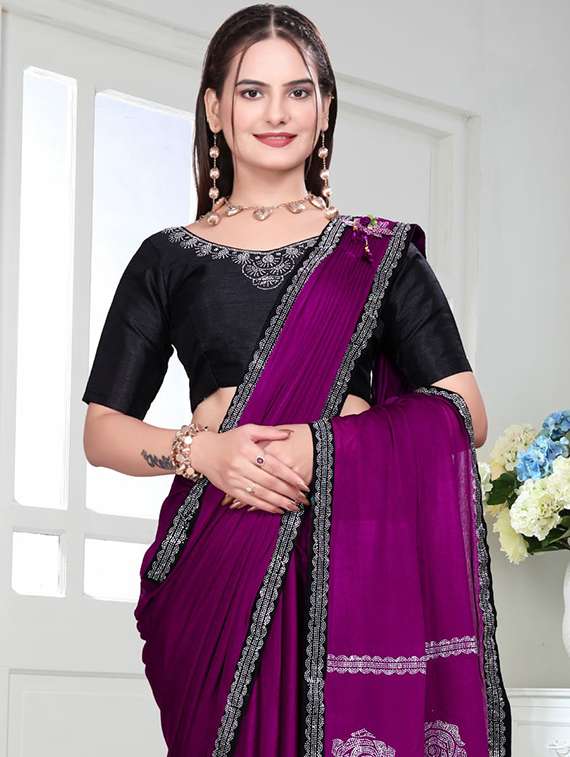 women printed bordered saree with blouse - 22041959 - Standard Image - 4