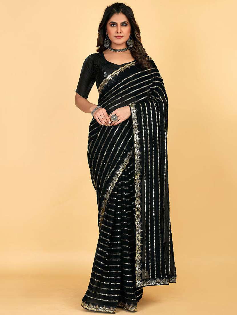 women solid with work embroidered saree with blouse - 22041960 -  Zoom Image - 0