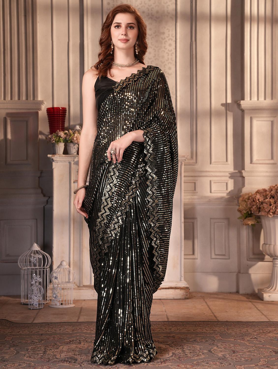 women solid with work embellished saree with blouse - 22041961 -  Standard Image - 1