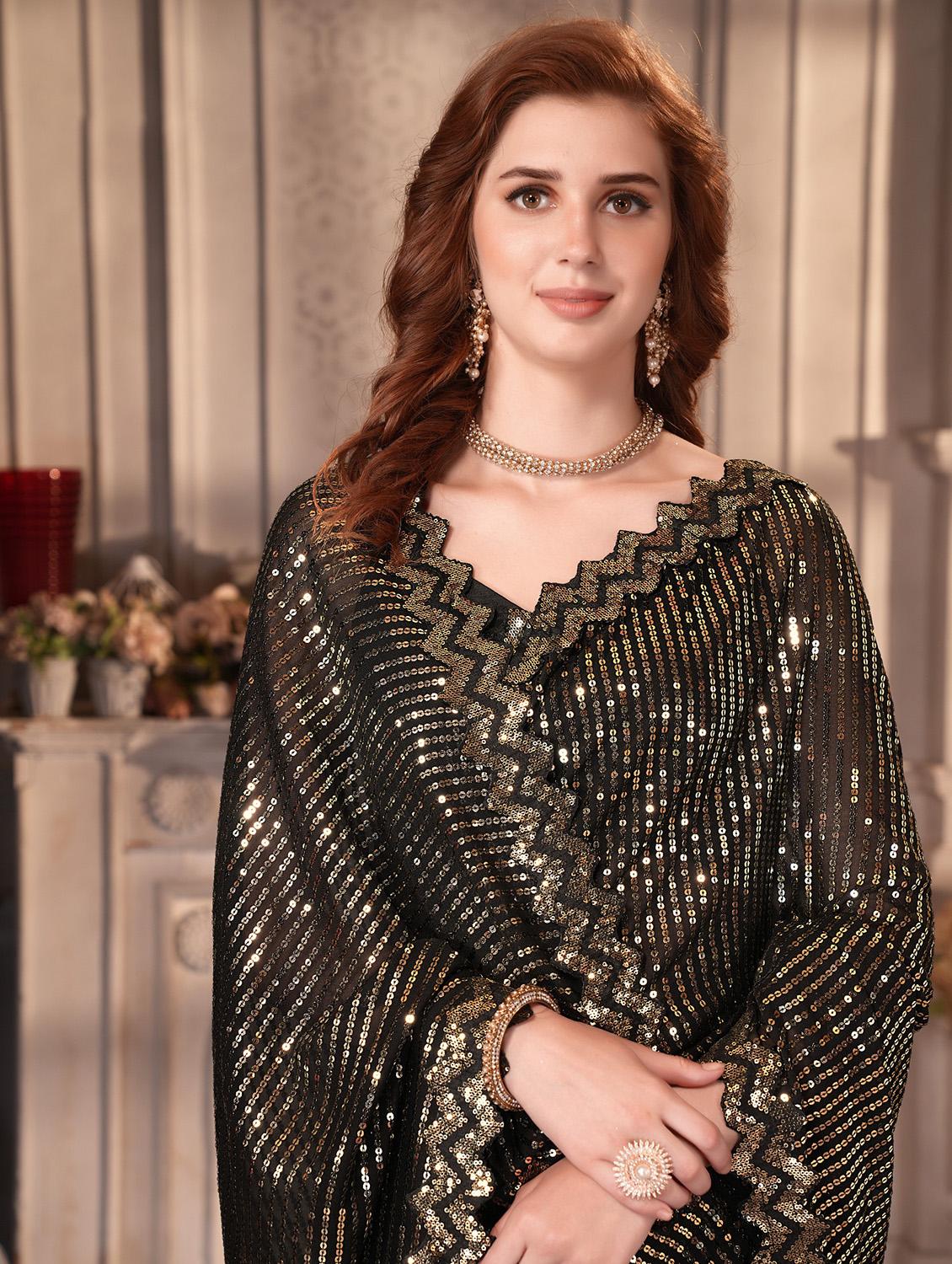 women solid with work embellished saree with blouse - 22041961 - Standard Image - 4