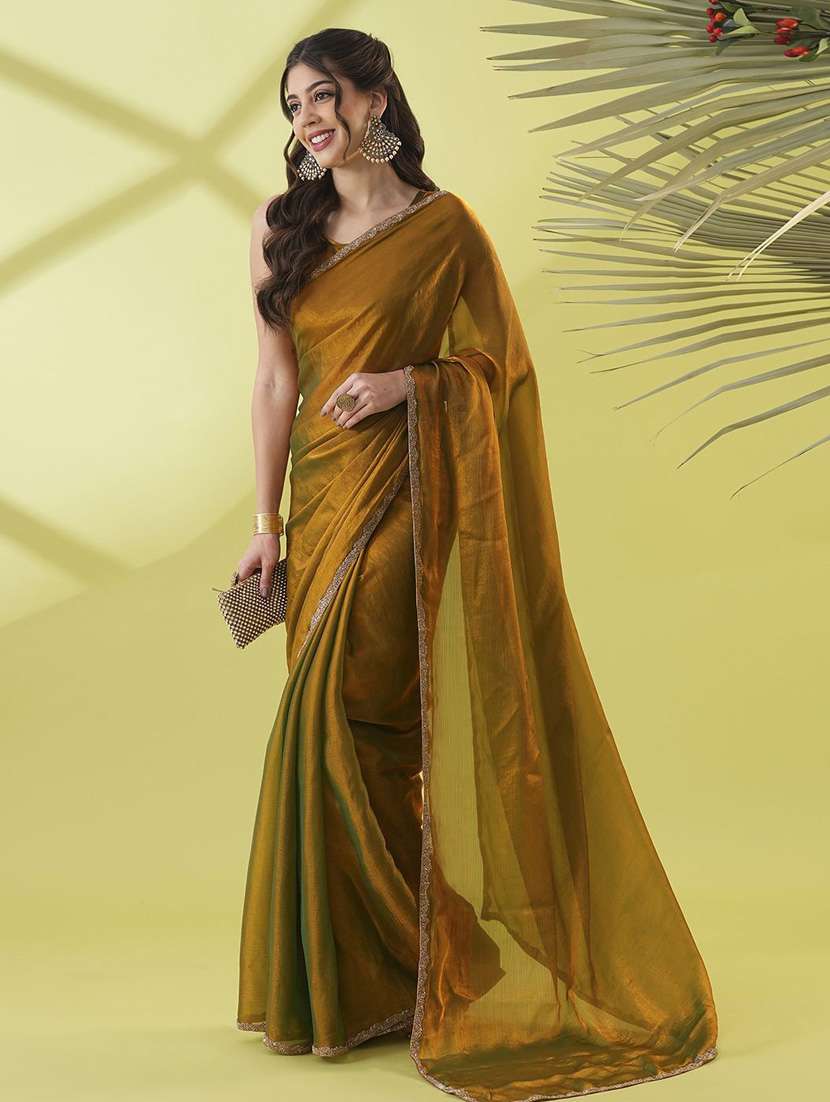 women solid with embellished bordered saree with blouse - 22041964 -  Standard Image - 1