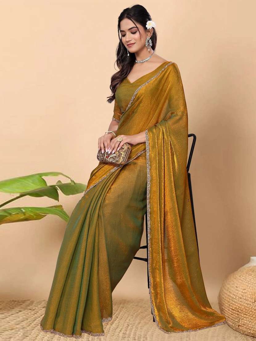 women solid with embellished bordered saree with blouse - 22041965 - Standard Image - 1