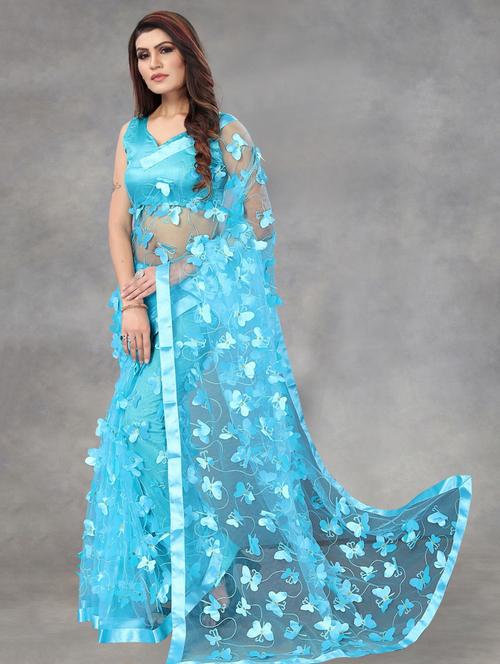 women solid with work embellished saree with blouse - 22041968 - Standard Image - 0