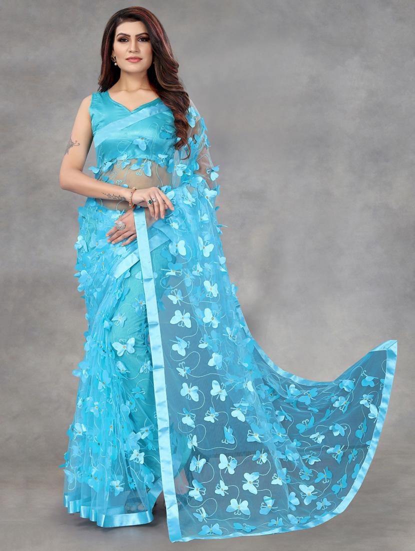 women solid with work embellished saree with blouse - 22041968 - Standard Image - 1