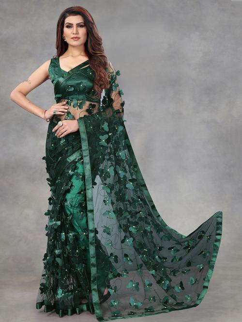 women solid with work embellished saree with blouse - 22041969 - Standard Image - 0