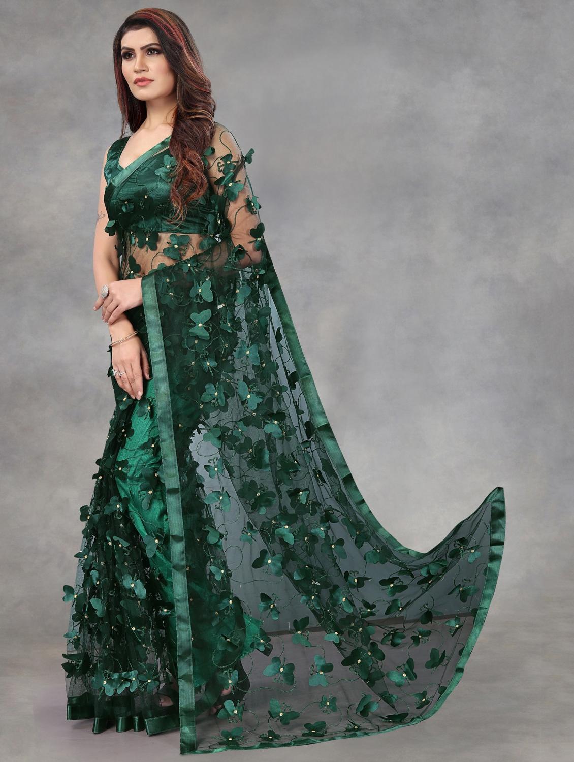 women solid with work embellished saree with blouse - 22041969 - Standard Image - 1