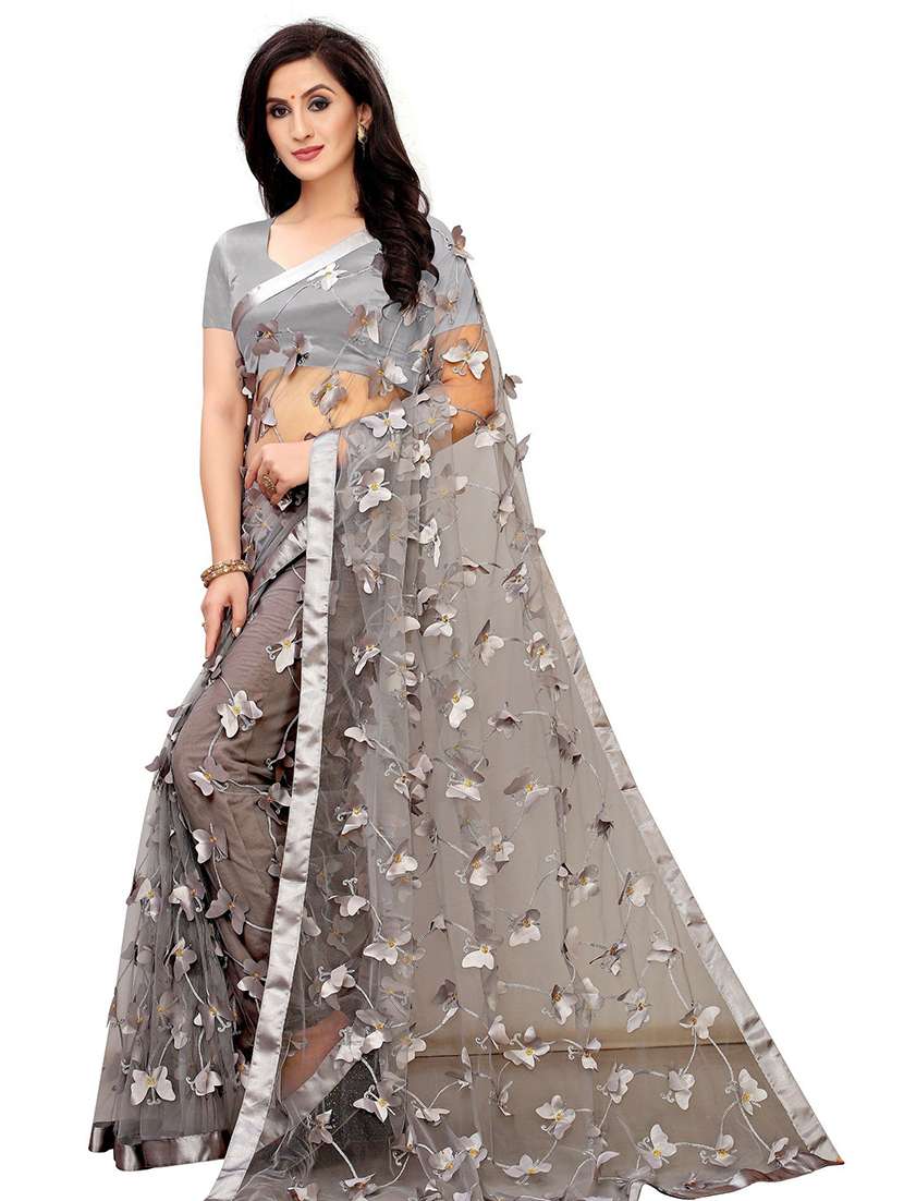 women solid with work embellished saree with blouse - 22041970 -  Standard Image - 1