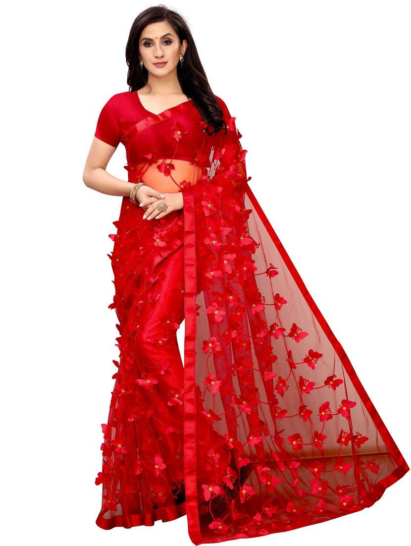 women solid with work embellished saree with blouse - 22041972 - Standard Image - 1