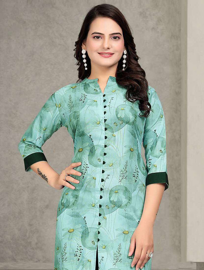 green rayon straight kurti - 22041977 - Standard Image - 4