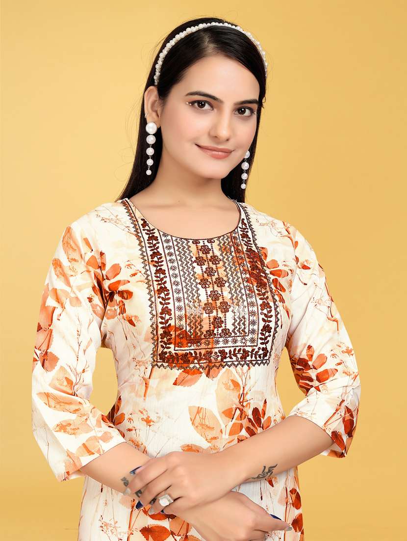 women printed three quarter sleeve straight kurta - 22041978 -  Standard Image - 1