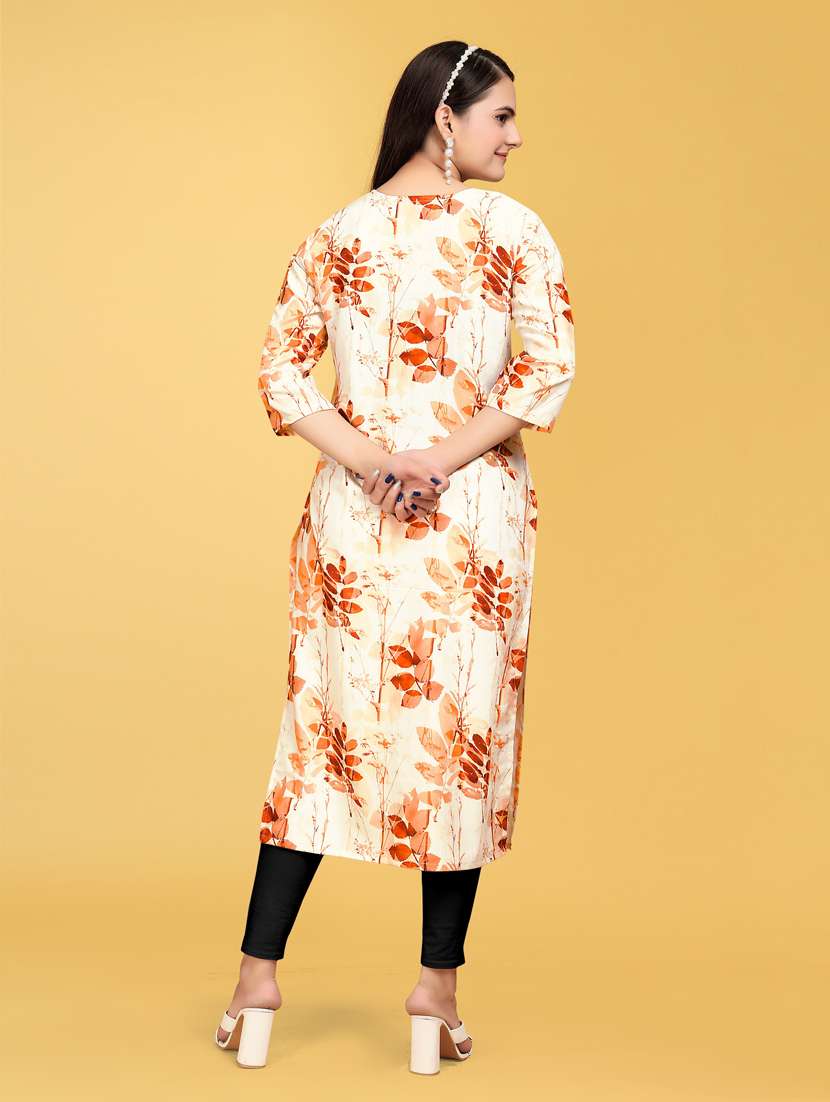 women printed three quarter sleeve straight kurta - 22041978 - Standard Image - 4