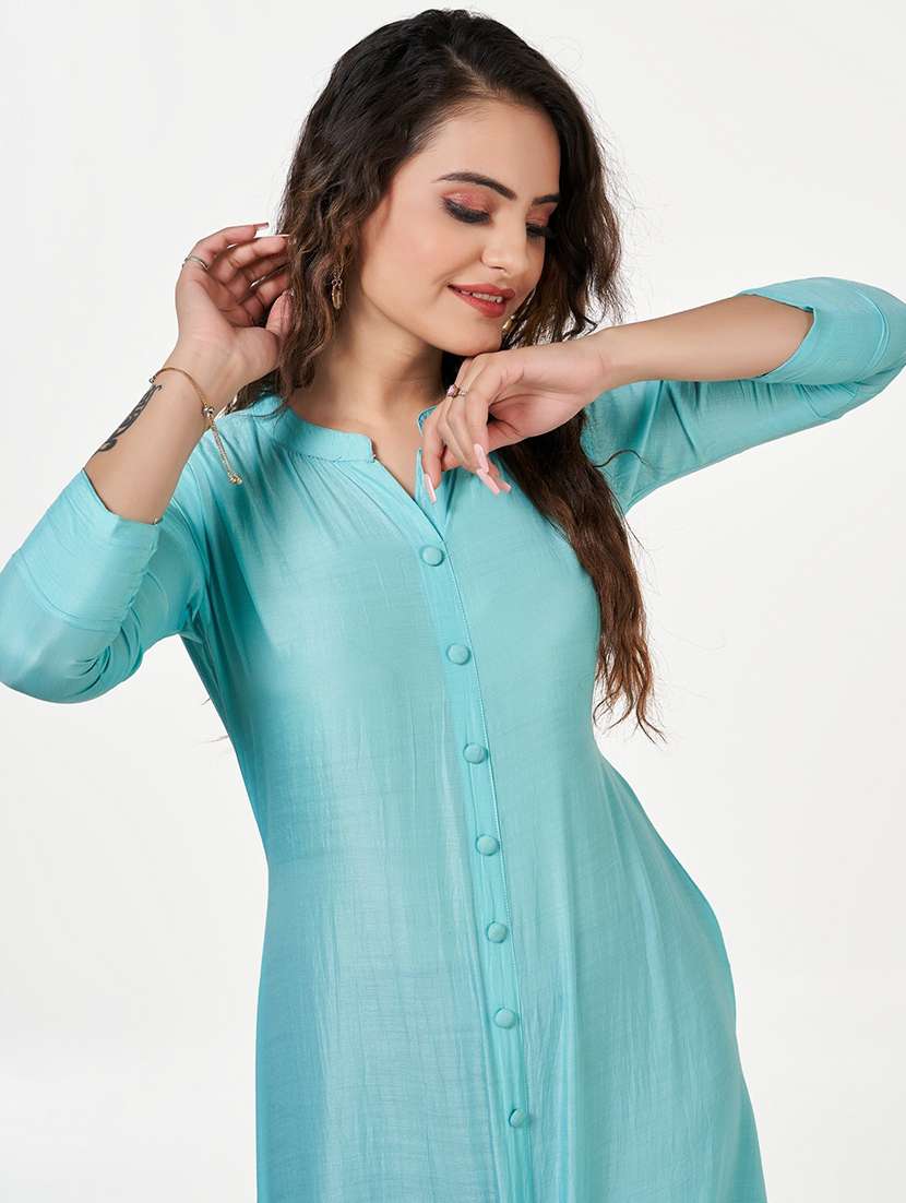 women solid three quarter sleeve a-line kurta - 22041979 -  Standard Image - 4