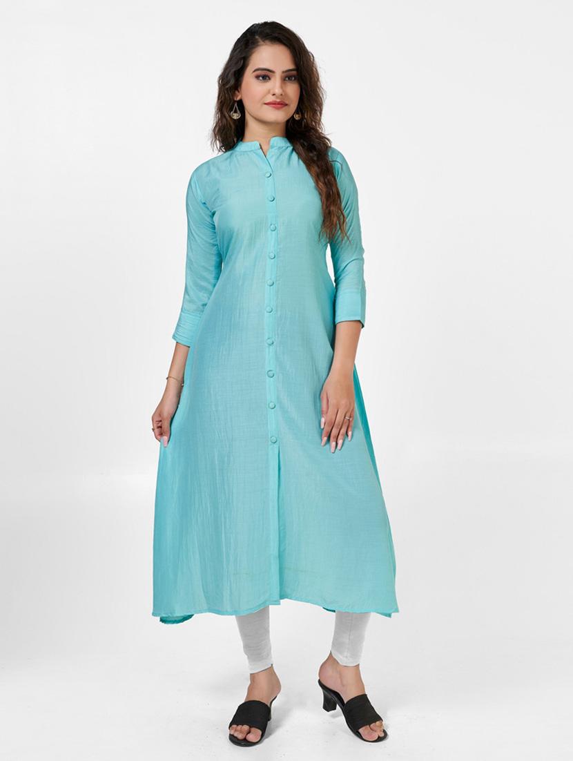 women solid three quarter sleeve a-line kurta - 22041980 - Zoom Image - 0
