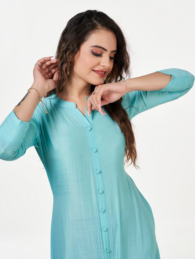 women solid three quarter sleeve a-line kurta - 22041980 - Standard Image - 4