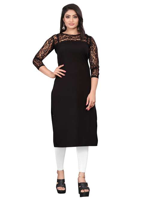 women solid three quarter sleeve straight kurta - 22041982 - Standard Image - 0