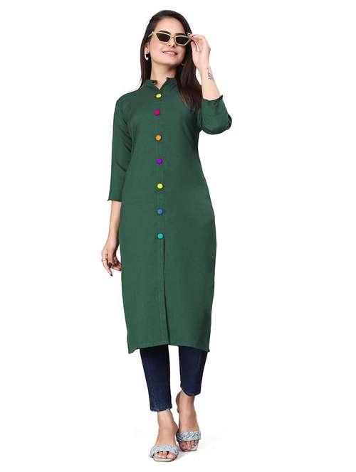 women solid three quarter sleeve straight kurta - 22041984 - Standard Image - 0