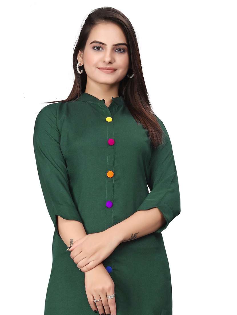 women solid three quarter sleeve straight kurta - 22041984 - Standard Image - 4