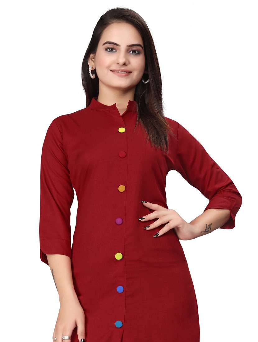 women solid three quarter sleeve straight kurta  - 22041985 -  Standard Image - 4