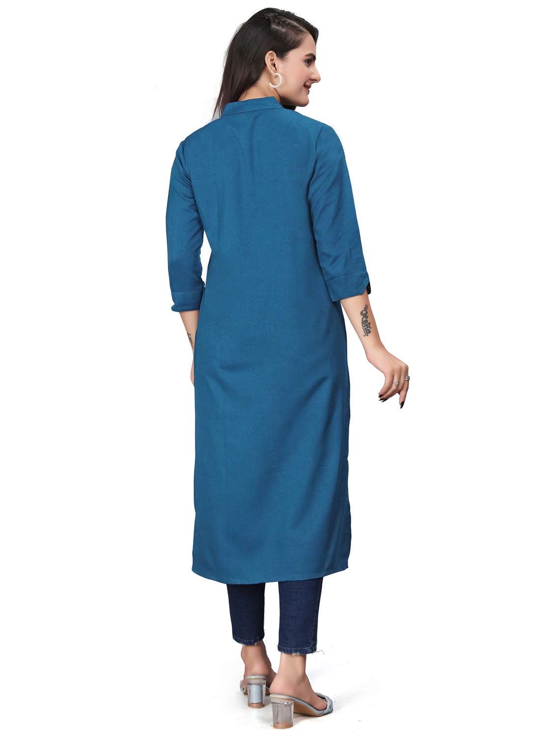 women solid three quarter sleeve straight kurta  - 22041986 -  Standard Image - 1