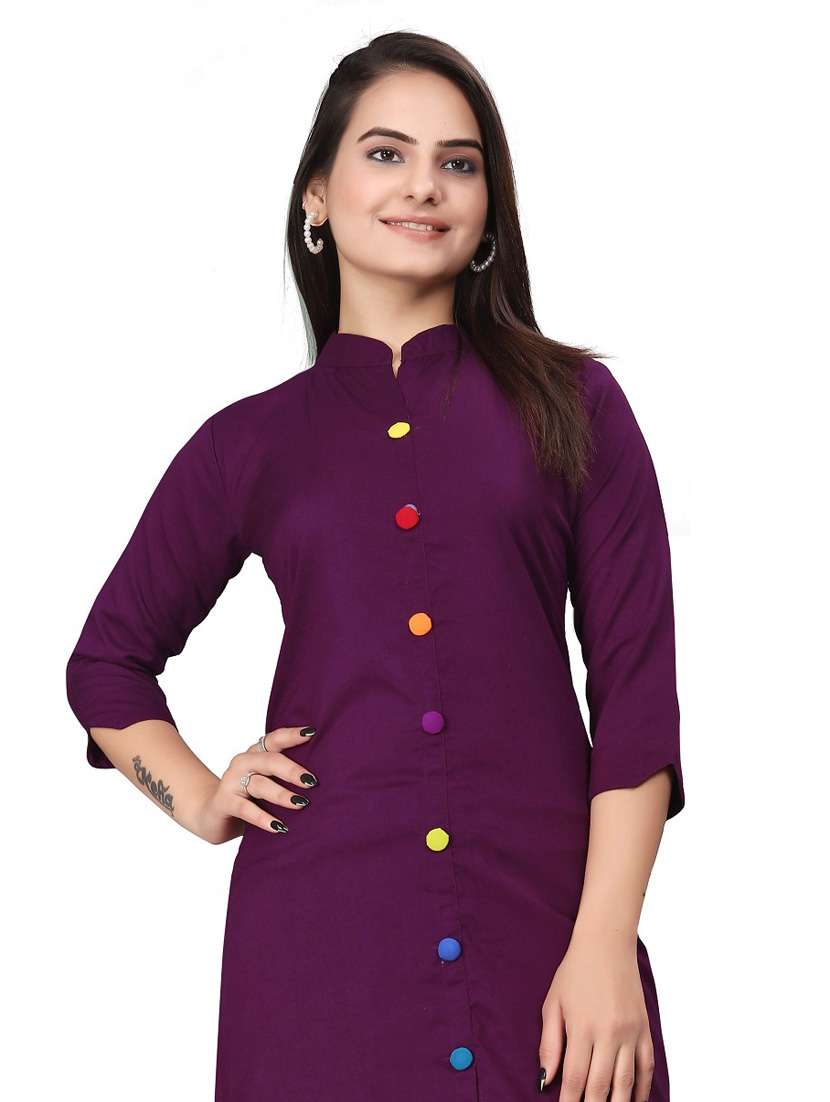 women solid three quarter sleeve straight kurta  - 22041987 -  Standard Image - 4