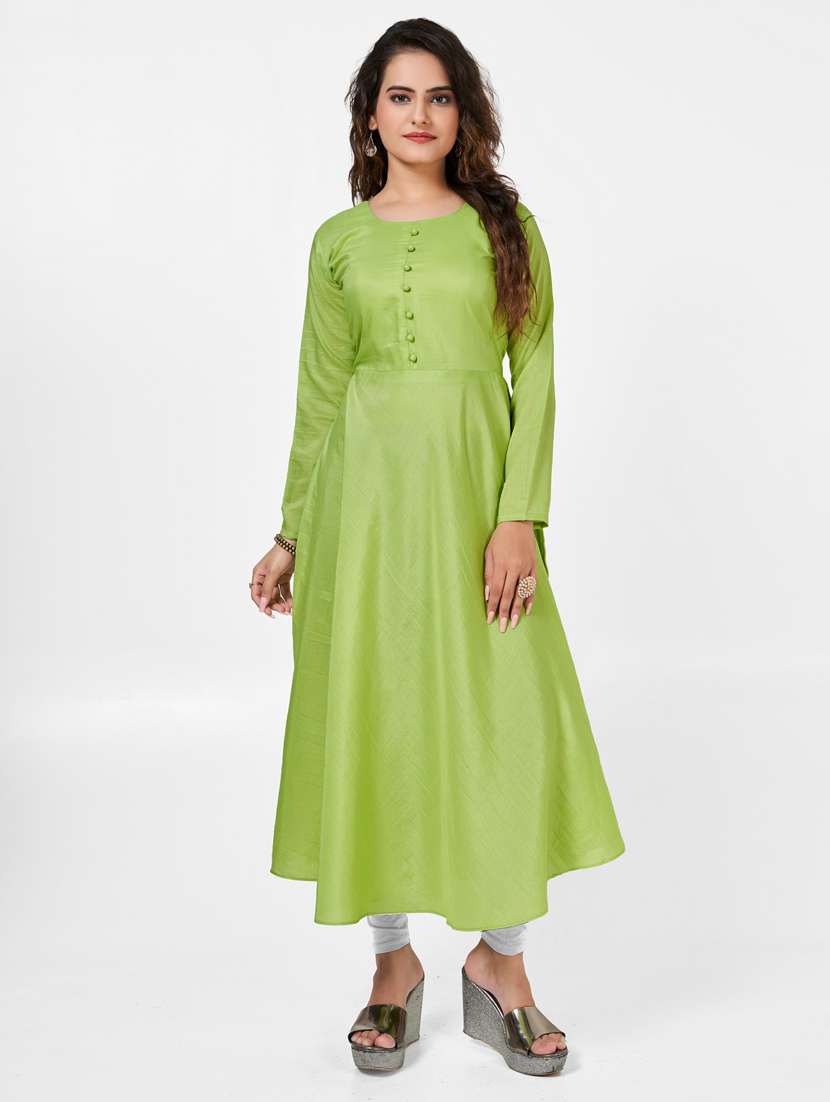 women solid long sleeve anarkali kurta 