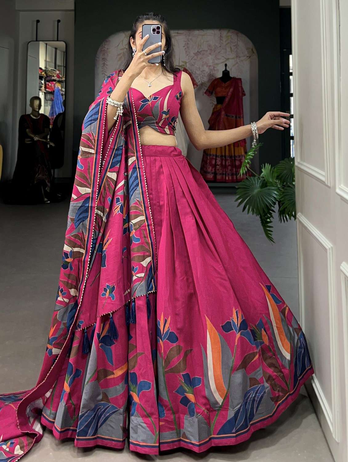 women printed flared lehenga choli with duppata set