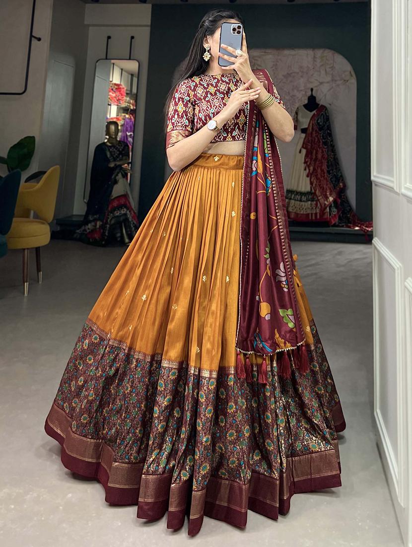 women printed flared unstitched lehenga - 22041999 - Standard Image - 1