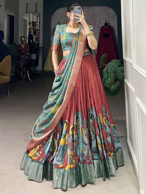 red women printed flared lehenga choli with duppata set lehenga - 22042005 - Standard Image - 0