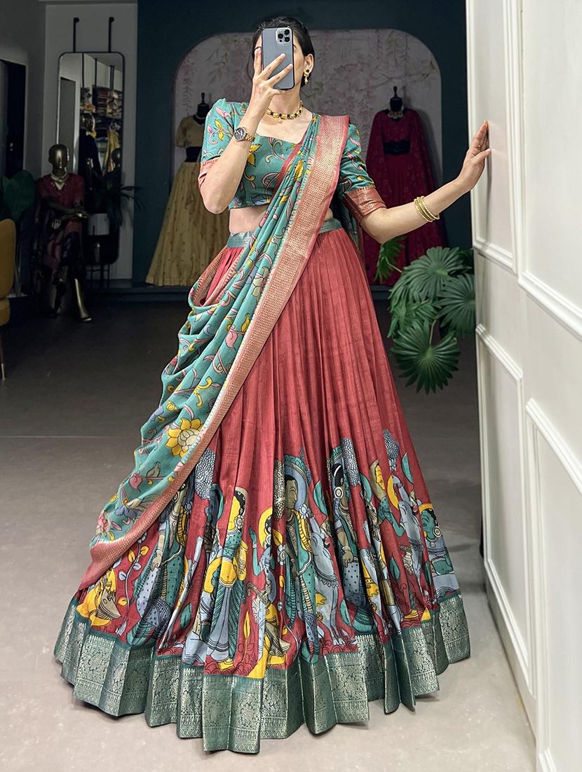 red women printed flared lehenga choli with duppata set lehenga - 22042005 - Standard Image - 1