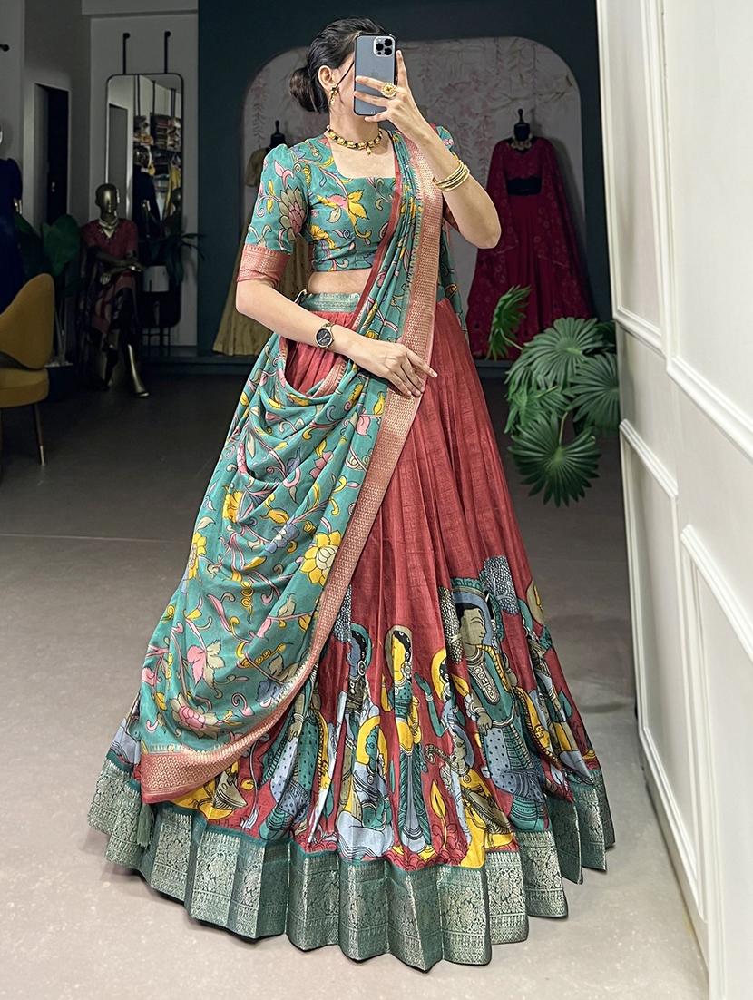 red women printed flared lehenga choli with duppata set lehenga - 22042005 - Standard Image - 4