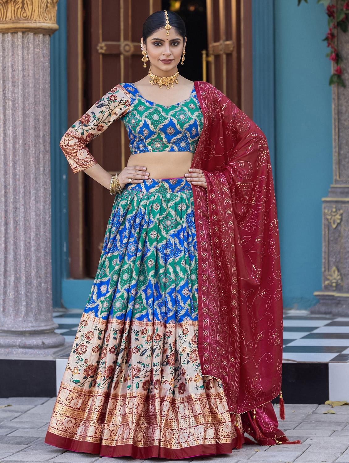 women printed flared unstitched lehenga - 22042017 - Standard Image - 1
