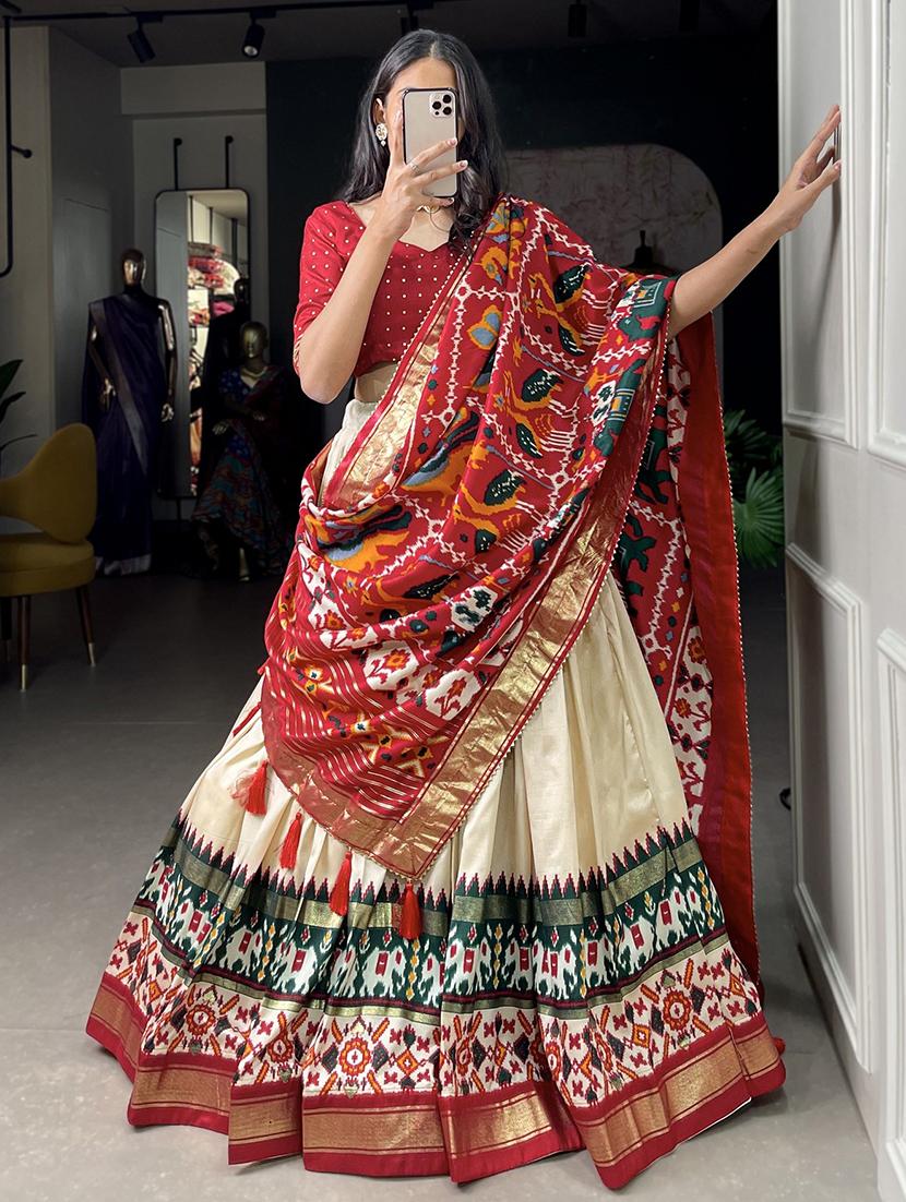women printed flared unstitched lehenga - 22042042 - Standard Image - 1