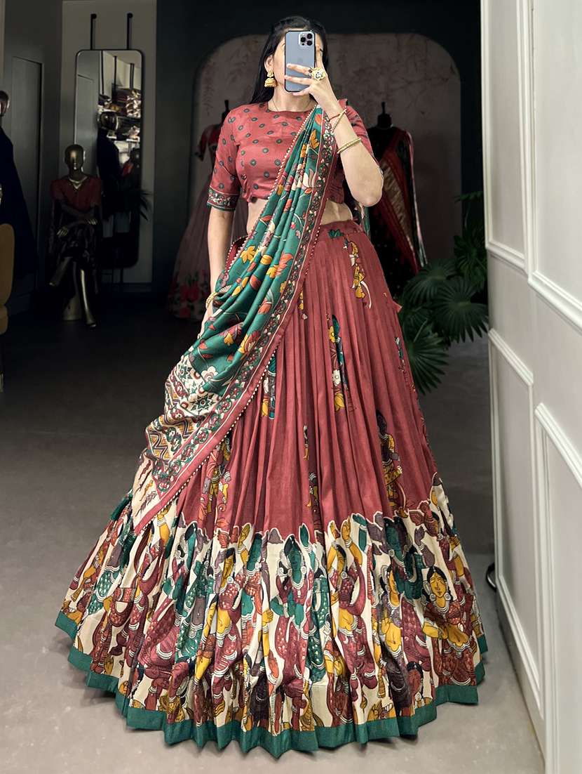 women printed flared unstitched lehenga