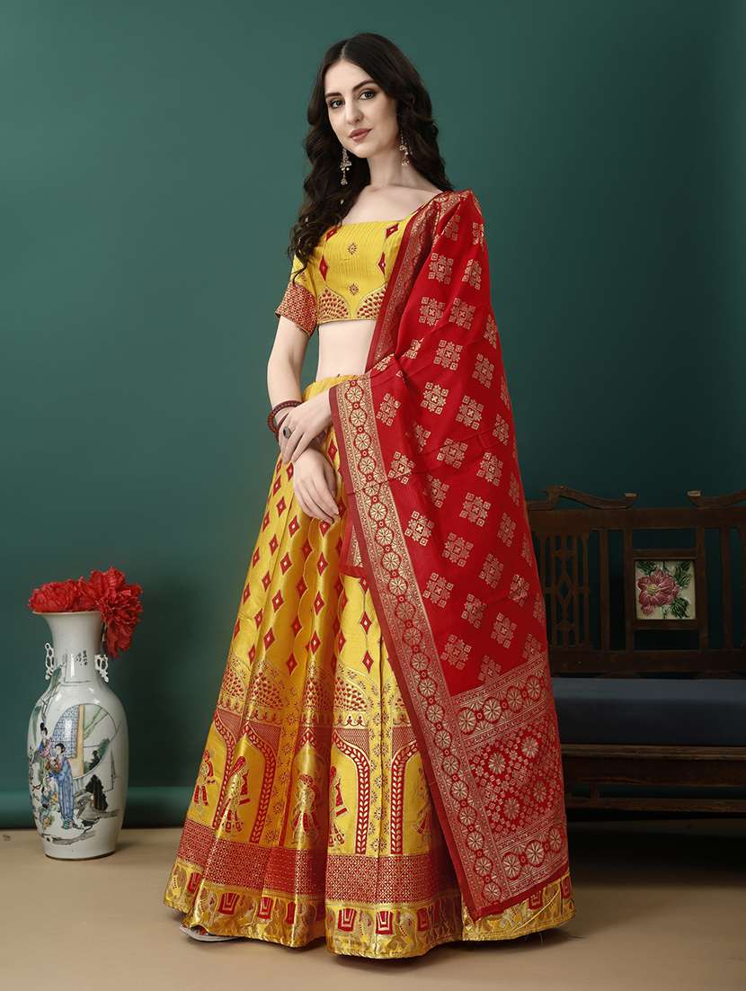 women self design flared unstitched lehenga - 22042085 -  Standard Image - 1