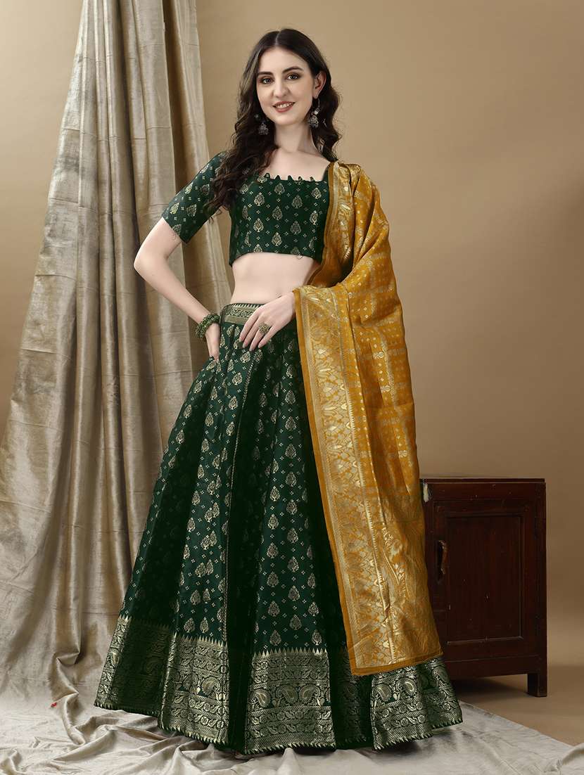women self design flared unstitched lehenga - 22042094 - Zoom Image - 0