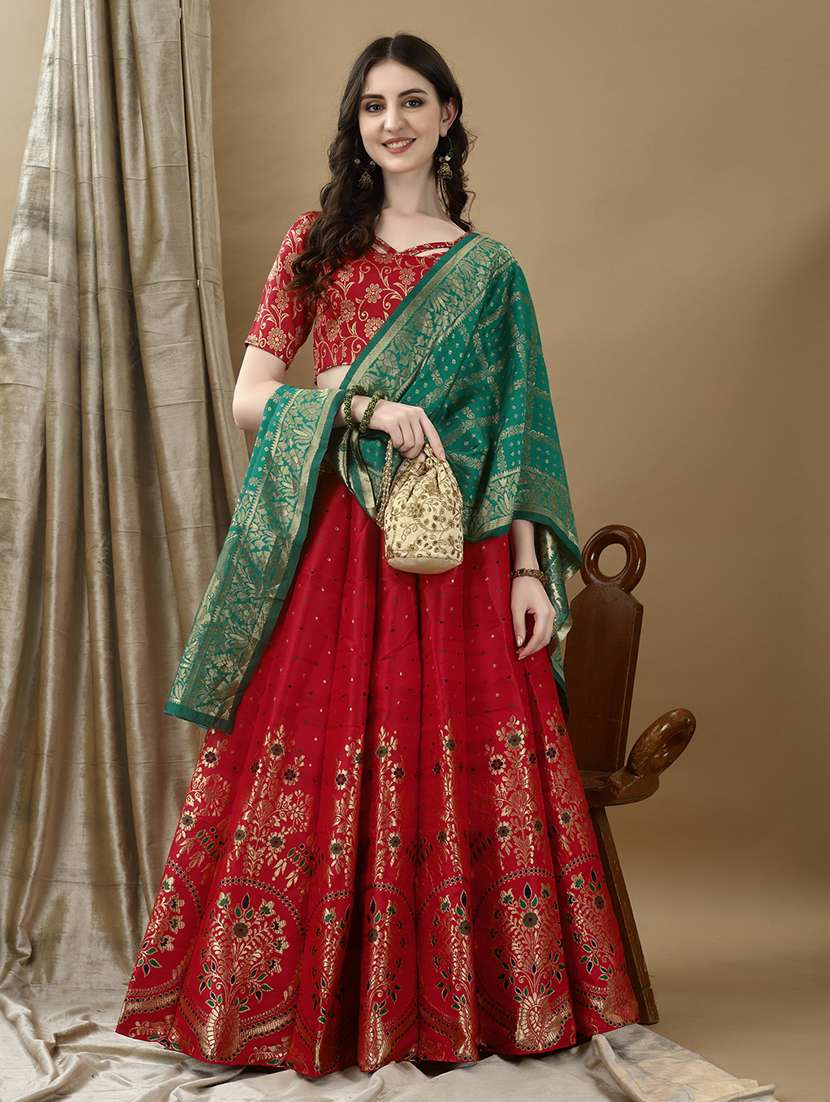 women self design flared unstitched lehenga - 22042100 -  Zoom Image - 0