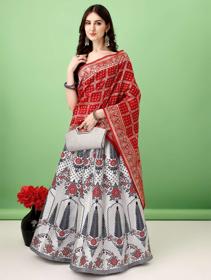 women printed flared lehenga choli with duppata set