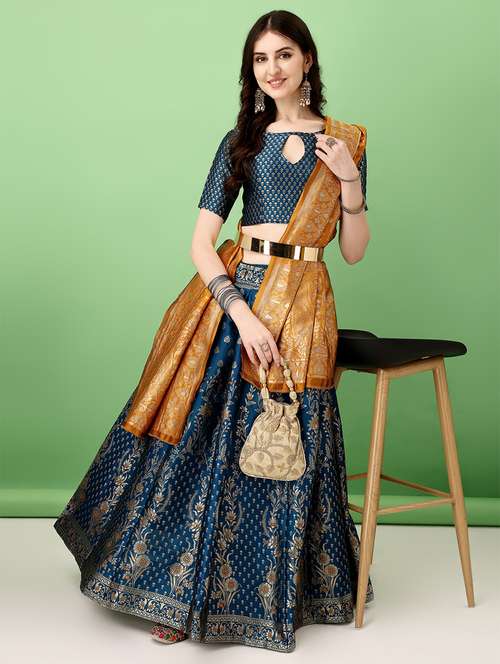 women self design flared unstitched lehenga - 22042125 -  Standard Image - 0