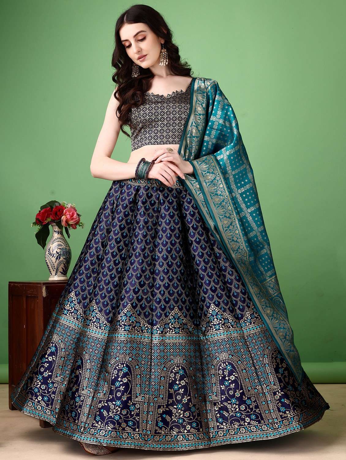 Women Self Designed Flared Lehenga Choli With Duppata Set