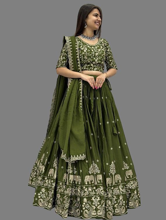 sea green silk blend flared lehenga - 22042148 - Standard Image - 1