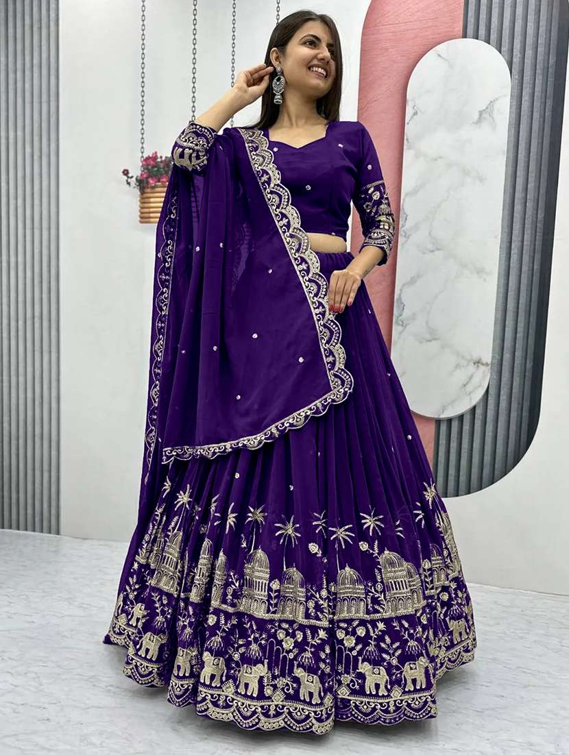 women embroidered flared lehenga choli with duppata set