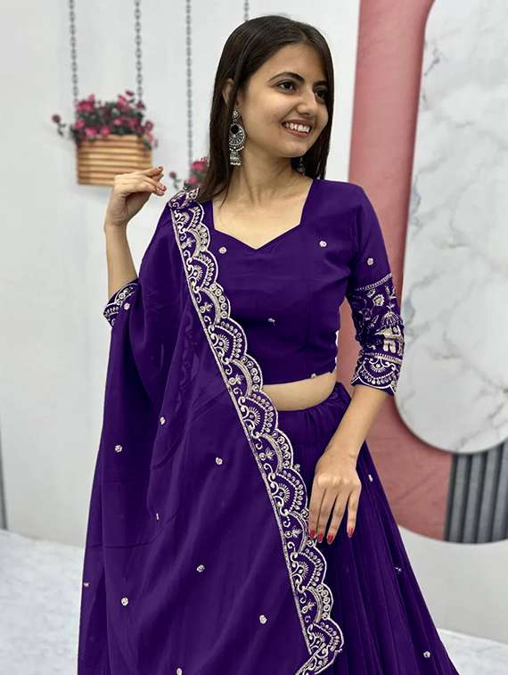 women embroidered flared lehenga choli with duppata set - 22042170 -  Standard Image - 1