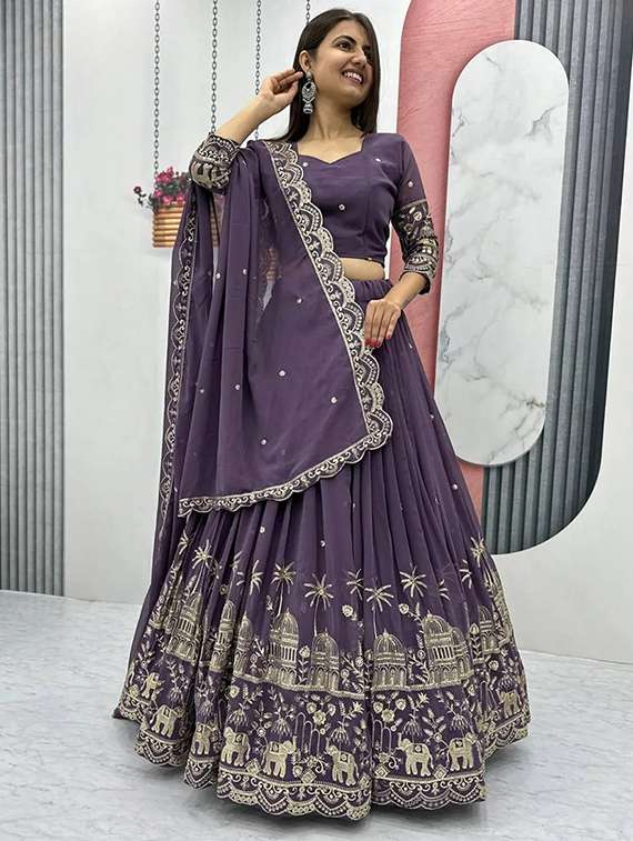 women embroidered flared lehenga choli with duppata set