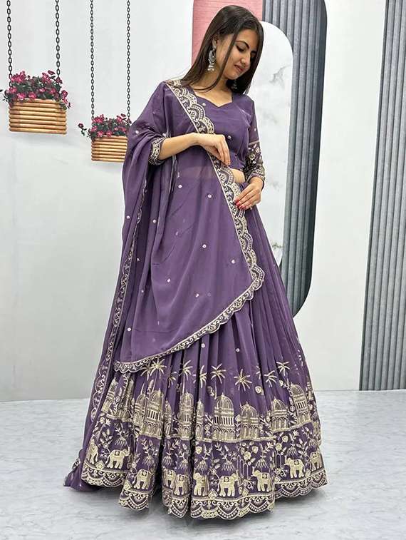 women embroidered flared lehenga choli with duppata set - 22042171 -  Standard Image - 1