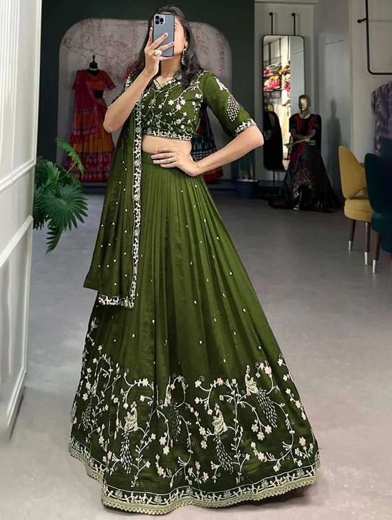 women embroidered flared lehenga choli with duppata set - 22042172 -  Standard Image - 1